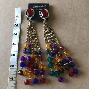 Jay Jacobs 5 Strand Acrylic Multicolored Dangled Earrings approx. 7 1/2”